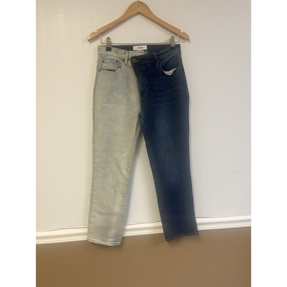 Pistola Jeans Womens Size 29 Blue Denim Two Tone Asymmetric Stretch Cropped